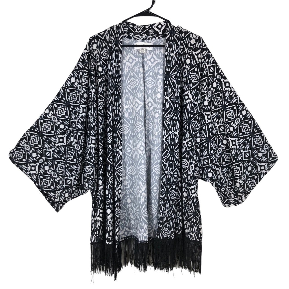 French Laundry Super Soft Open Front Cardigan, Shrug Boho Cover, Fringe Hem 2x